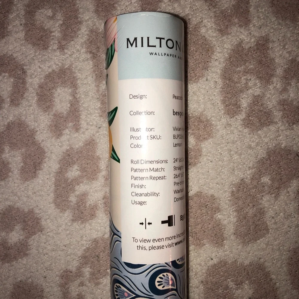 New Anthropologie Home Decor Milton & King Lemon Peacock Wallpaper Wall Paper